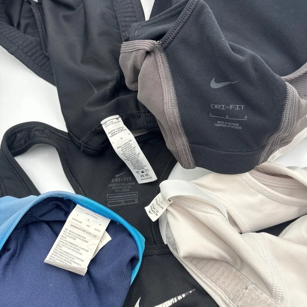 Nike Dri-FIT Sports Bra Bundle Lot of 4 Black White Blue Ombre Size Large